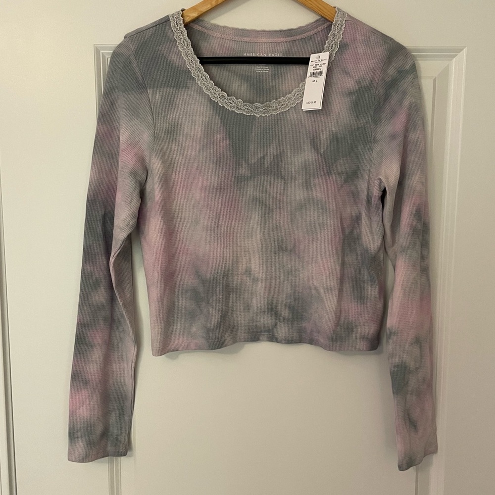 NWT American Eagle Tie-Dye Long Sleeve Waffle Knit Top